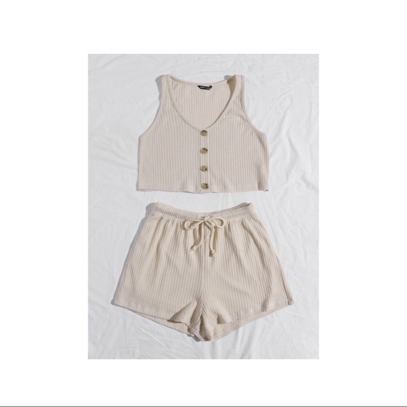 SHEIN Single Breasted Waffle Knit Tank Top & Short